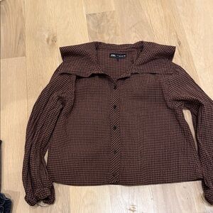 Zara Women's Brown Plaid Button Down Shirt